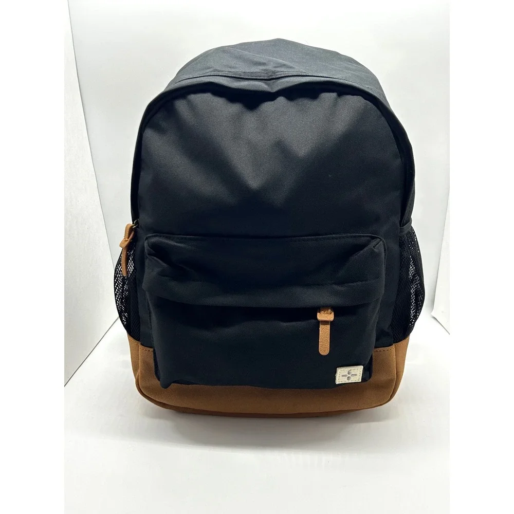 Sun + Stone Canvas Backpack Black Brown Faux Suede Bottom School Bag NEW